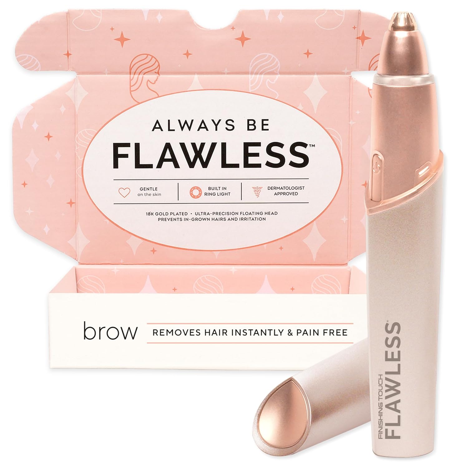 Finishing Touch Flawless Brows Eyebrow Hair Remover For Women, Electric Eyebrow Razor For Women With Led Light For Instant And Painless Hair Removal
