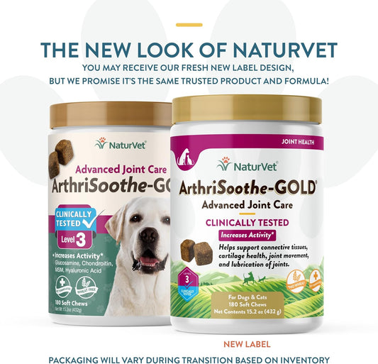 NaturVet ArthriSoothe-Gold Level 3 Advanced Joint Care for Dogs – Soft Chew Dog Supplement with Glucosamine, MSM, Chondroitin & Hyaluronic Acid – Wheat-Free Pet Supplements – 180 Ct