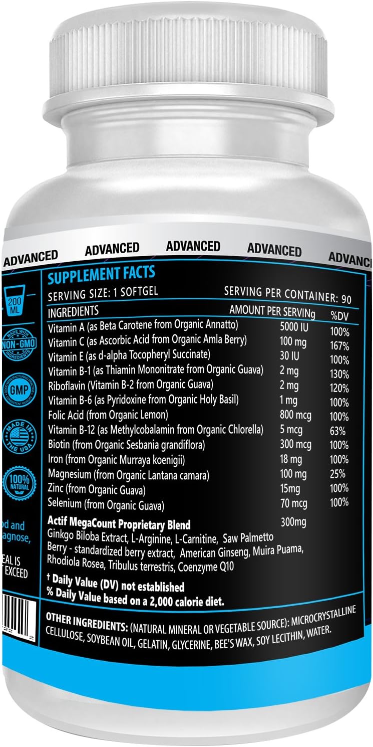 Actif Megacount For Men - Maximum Fertility Support And Sperm Count Booster, Clinically Proven To Improve Sperm Count And Motility - Non-Gmo, Made In Usa, 90 Count