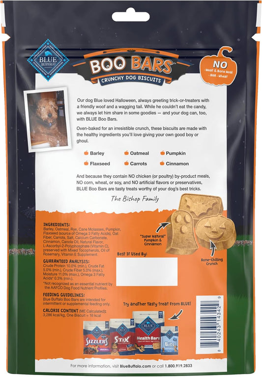 Blue Buffalo Boo Bars Crunchy Dog Biscuits, Natural Halloween-Shaped Treats, Pumpkin & Cinnamon Recipe, 11-Oz. Bag