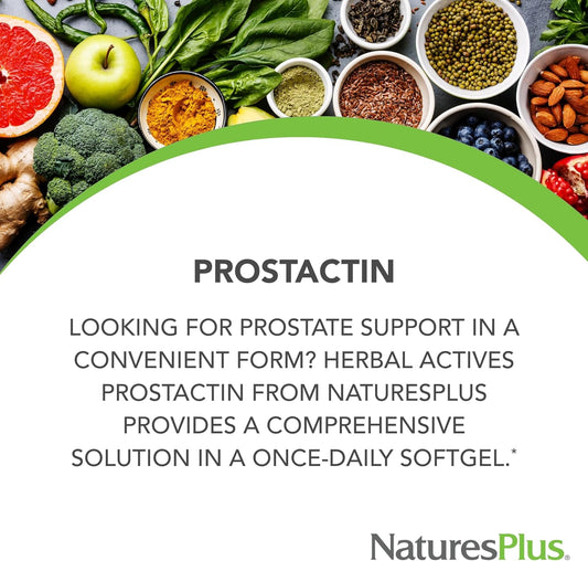 NaturesPlus Herbal Actives ProstActin - 200 iu Vitamin E, 60 Softgels - Healthy Prostate Gland Support, with Saw Palmetto, Pygeum & Pumpkin Seed Oil - Gluten-Free - 30 Servings