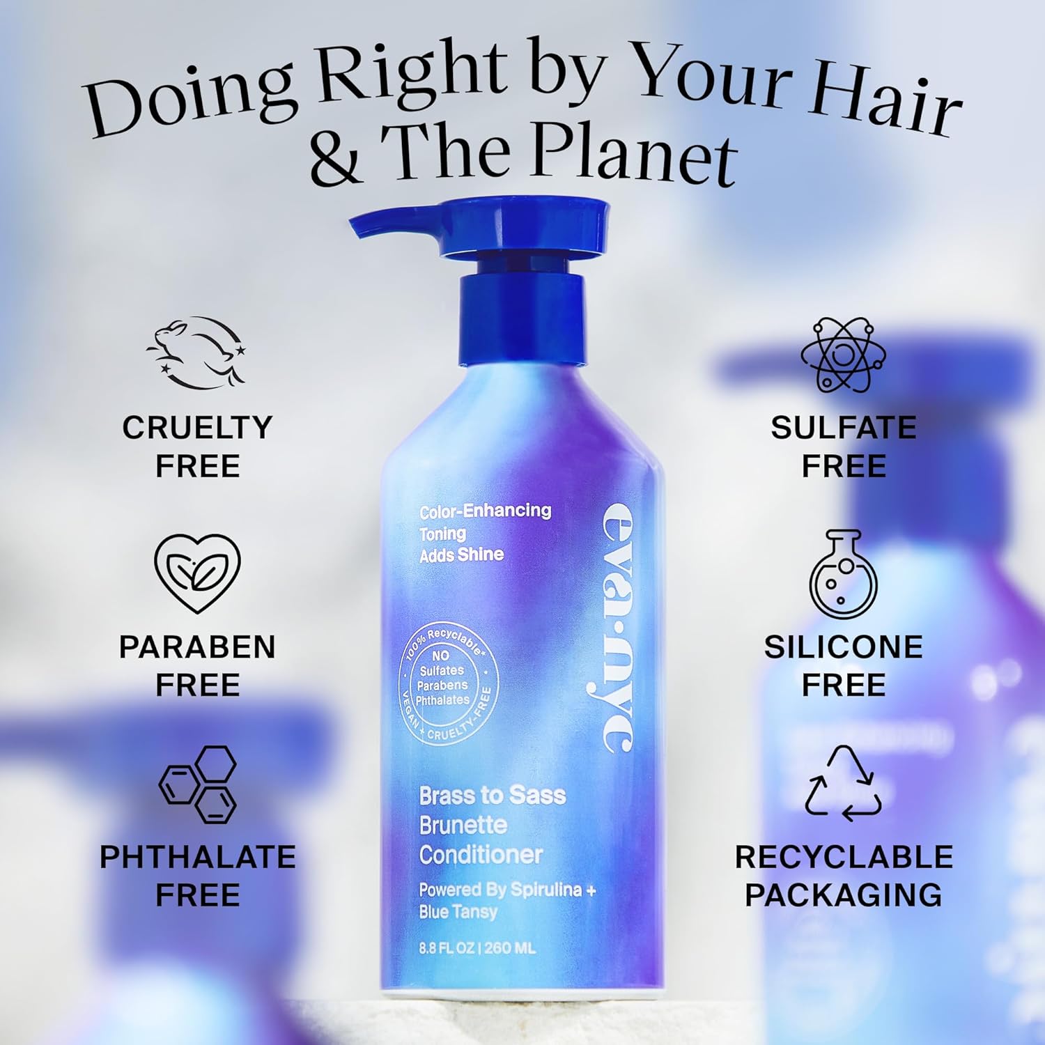 Eva Nyc Brass To Sass Brunette Shampoo, Toning Blue Shampoo For Brunettes, Neutralizes Brassy Red And Orange Tones, Blue Shampoo For Color Treated Hair, 8.8 Fl Oz : Tools & Home Improvement