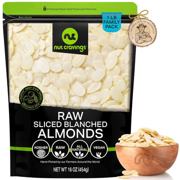 Nut Cravings - Blanched Sliced Almonds - Raw, (16Oz - 1 Lb) Packed Fresh In Resealable Bag - Nut Snack - Healthy Protein Food, All Natural, Keto, Vegan, Kosher Ideal For Trail Mixed Nuts