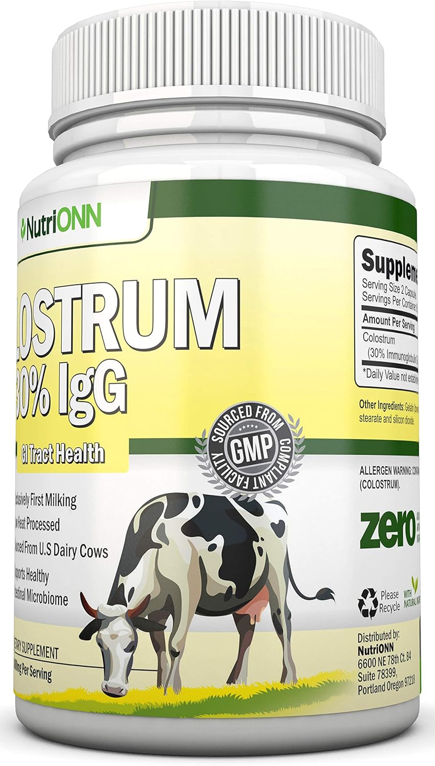 Colostrum - 1000Mg - 120 Capsules - 30% Igg - Non-Gmo Us Dairy - First Milking Bovine Colostrum - Low Heat Processed - Great For Gi Tract Health - Immune Support - Bone And Muscle Health : Health & Household