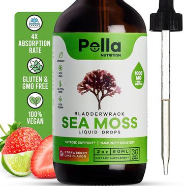 Organic Sea Moss Drops - 1000Mg Irish Sea Moss - 4X Stronger Than Sea Moss Gel, Capsules, And Gummies - Superfood Seamoss - Joint Support Supplement - Immune Support Supplement (Strawberry Lime, 60Ml)