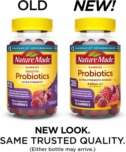 Nature Made Probiotics Extra Strength Dosage, Probiotics For Women And Men 8 Billion Cfu Per 2 Gummies, 42 Probiotic Gummies, 21 Day Supply