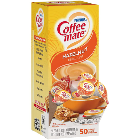 Nestle Coffee mate Liquid Coffee Creamer Singles, Hazelnut, 50 Ct Box (Pack of 2) with By The Cup Coffee Scoop