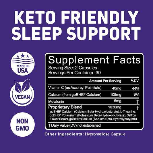 Herbtonics Keto Sleep – Night-Time Ketone & Sleep Support | Melatonin 5 Mg + Bhb Salts | Helps Maintain Ketosis & Promote Restful Sleep | 60 Veg Caps