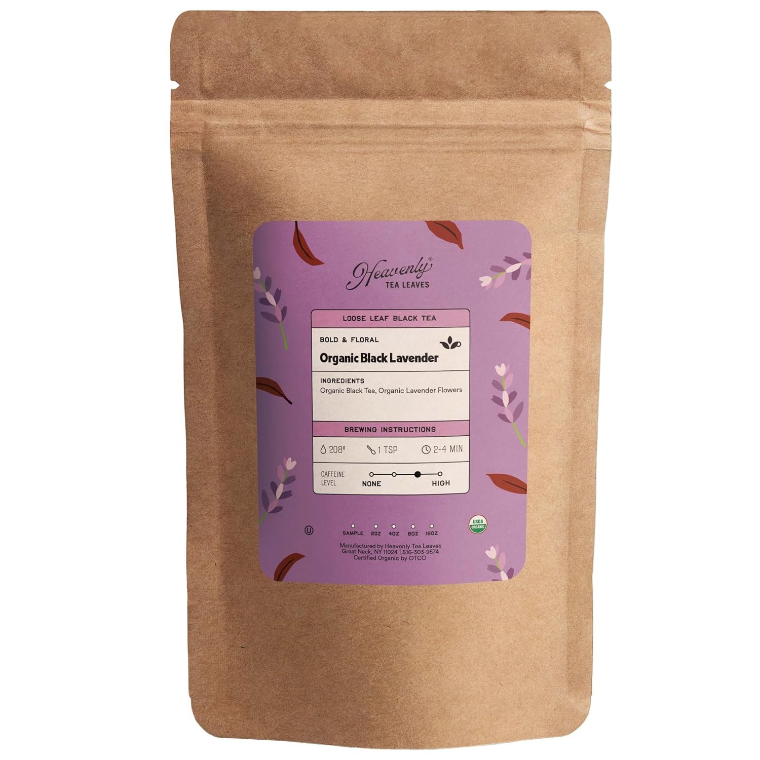 Heavenly Tea Leaves Organic Black Lavender, Loose Leaf Black Tea, 4 Oz. (Approx. 50 Cups Of Tea) - Strong, Full Bodied, Brisk, Great For Hot Or Iced Tea, Naturally Caffeinated, Premium Quality