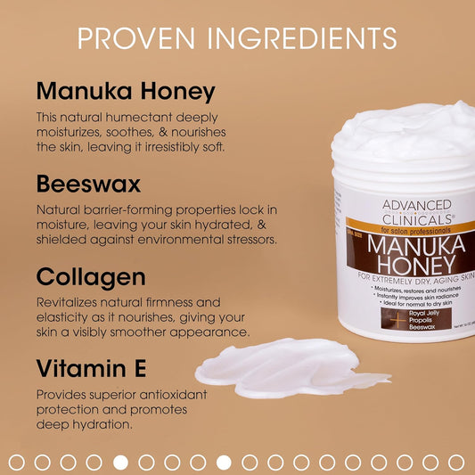 Advanced Clinicals Manuka Honey Cream Face Moisturizer & Body Butter For Dry Skin | Firming & Hydrating Miracle Balm Skin Care Moisturizing Lotion For Women, Wrinkles, & Sun Damaged Skin, 16Oz