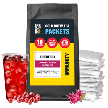 Tiesta Tea - Fireberry Cold Brew Tea | Cranberry Hibiscus Rooibos Tea | Premium Loose Leaf Iced Tea Blends | Non Caffeinated Iced Tea | 10 Cold Brew Tea Packets - Brews 1 64Oz Pitcher Each