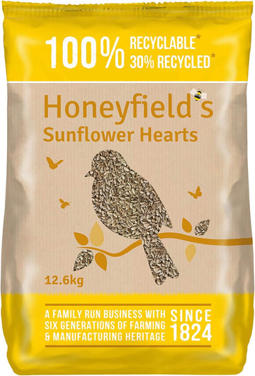 Sunflower Hearts Bird Food - Wild Bird Food for Small Birds, High in Energy and Protein, Great for Hanging Feeders, Bird Tables, and Ground Feeding, Bulk Bag (12.6kg) - Honeyfield’s?71050112