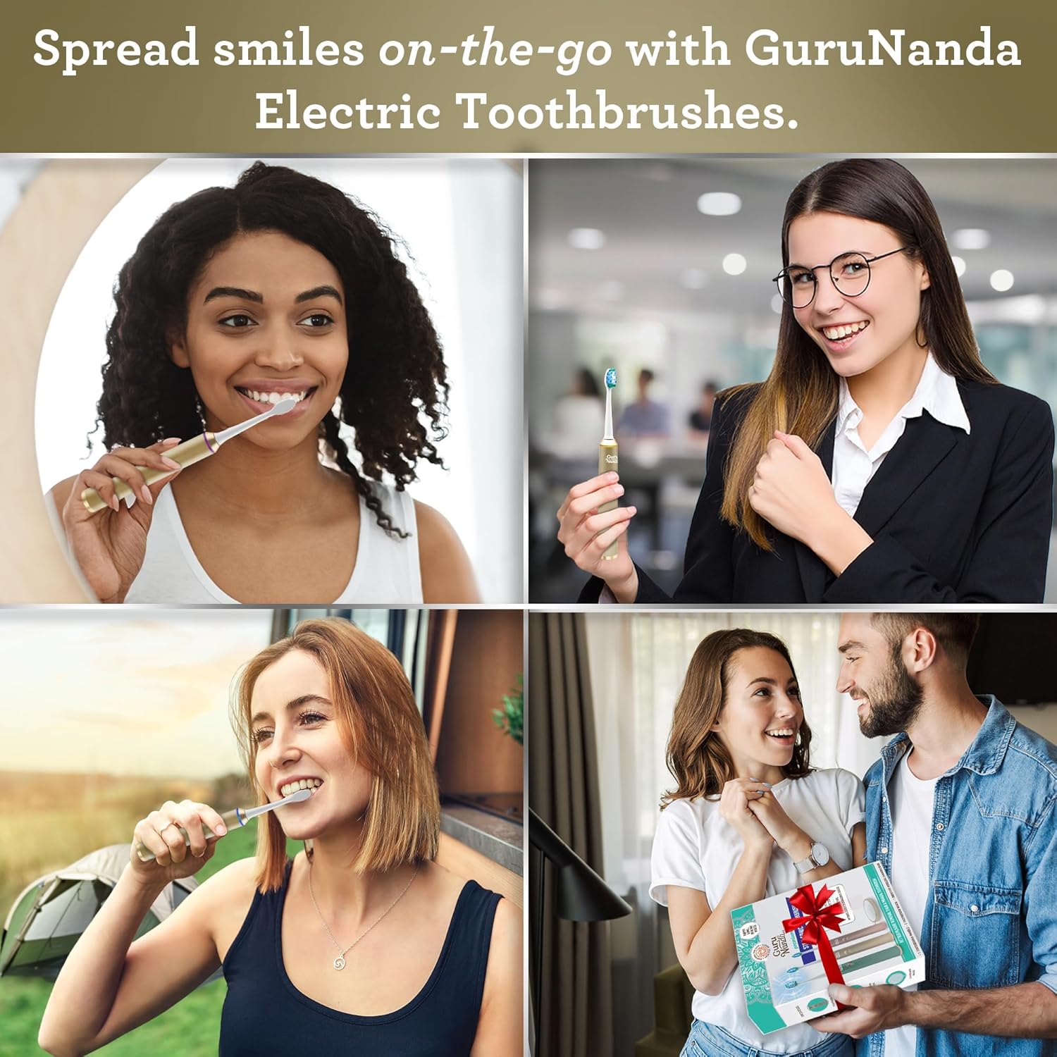 GuruNanda Steel Sonic Toothbrush - Rechargeable, 5 Modes, 2 Min Smart Timer & Replacement Brush Heads - Gold : Health & Household