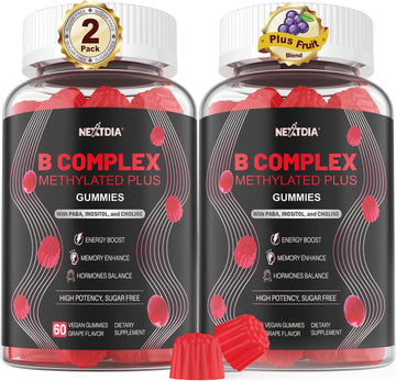 Brain & Mood Support Gummies, Super Vitamin B Complex For Men & Women, All B Vitamin B1 B2 B3 B5 B6 B7 B9 Methyb12 With Paba, Inositol, Choline, Supports Mthfr Gene & Energy, Vegan, 120Ct