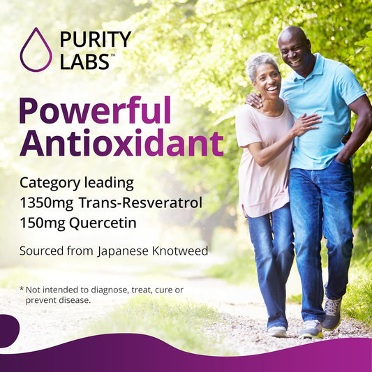 Purity Labs Pure Organic Trans-Resveratrol - Vegan Supplements For Heart, Skin, Hair, Nails - Supplement - 90 Capsules