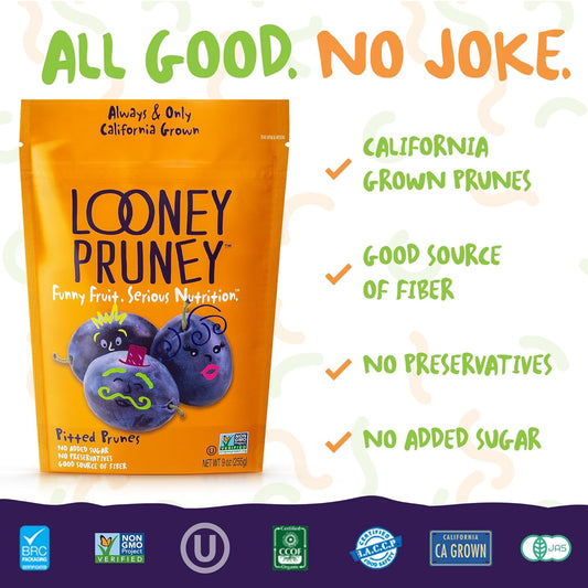 Looney Pruney Pitted Dried Prunes For The Entire Family | Always California-Grown | Kosher | No Added Sugar & No Preservatives (6 Pack)