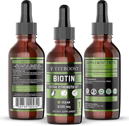 Extra Strength 10,000Mcg Biotin Liquid Drops With Organic Berry Flavor | 60 Servings | Vegan Formula Supports Hair Growth, Strong Nails, Healthy Skin | No Artificial Preservatives