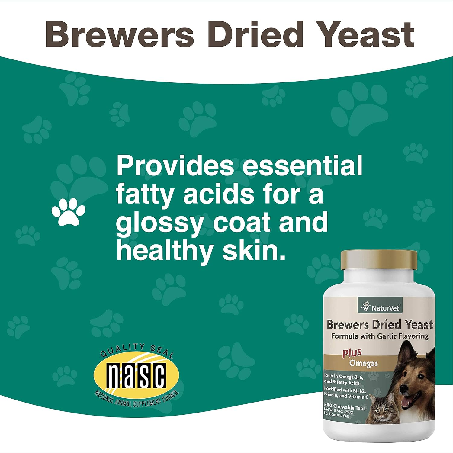 NaturVet Brewer’s Dried Yeast Pet Supplement with Garlic Flavoring – Includes B-Complex Vitamins, Omega-3, 6, & 9 Fatty Acids – Helps Support Glossy Coat, Healthy Skin for Dogs, Cats 500 Ct. : Pet Digestive Remedies : Pet Supplies