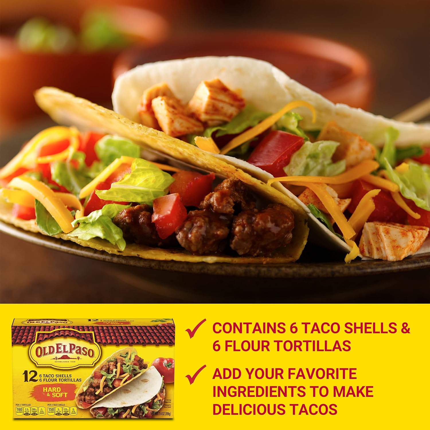 Old El Paso Hard & Soft Taco Shells & Flour Tortillas, 12 Shells, 7.4 oz