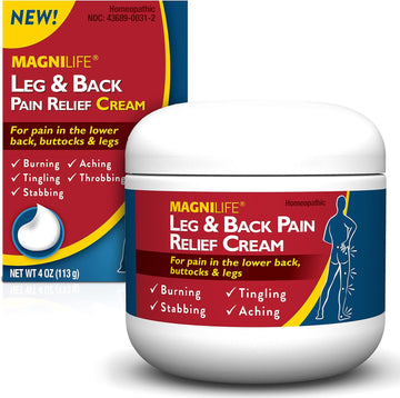 Magnilife Leg & Back Pain Relief Cream, Fast-Acting Pain Relief, Naturally Soothe Burning, Tingling And Stabbing Pains With Aloe And Calendula - 4Oz