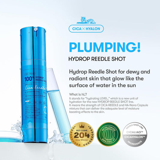 Vt Cosmetics Hydrop Reedle Shot 100Hl, Hyaluronic Acid Microneedling Serum, Intensive Hydrating & Moisturizing Exosome, Light-Weight, Soft Skin, Glass Skin, Korean Skin Booster, 1.69 Fl Oz.(50Ml)