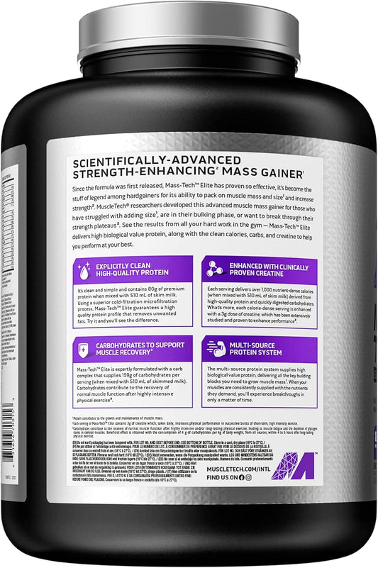 Mass Gainer Protein Powder | Muscletech Mass-Tech Elite Mass Gainer | Whey Protein Powder + Muscle Builder | Weight Gainer | Protein Powder For Muscle Gain | Creatine Supplements | Chocolate, 7 Lbs