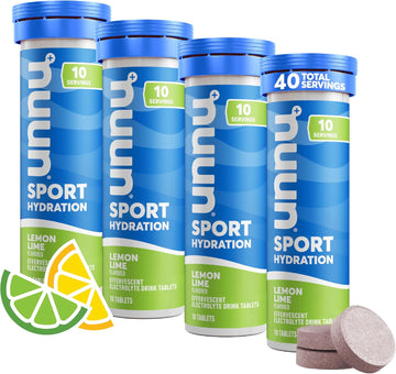 Nuun Sport Electrolyte Tablets For Proactive Hydration, Lemon Lime, 4 Pack (40 Servings)