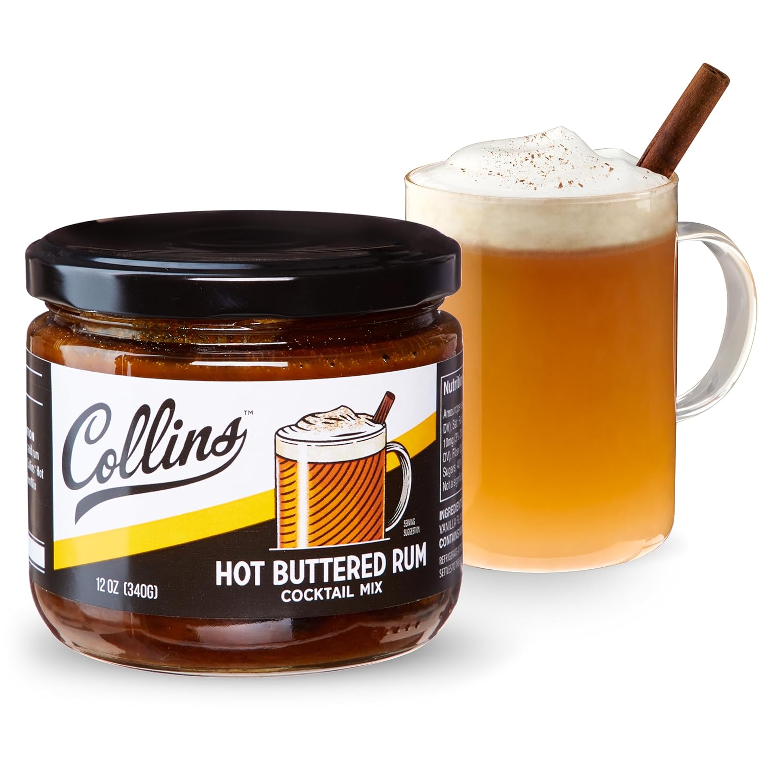 Collins Hot Buttered Rum Mix, Made With Brown Sugar and Butter with Vanilla and Rum Flavors, Hot Cocktail Recipe Ingredient, Bartender Mixer, Drinking Gifts, Home Cocktail bar, 12 fl oz