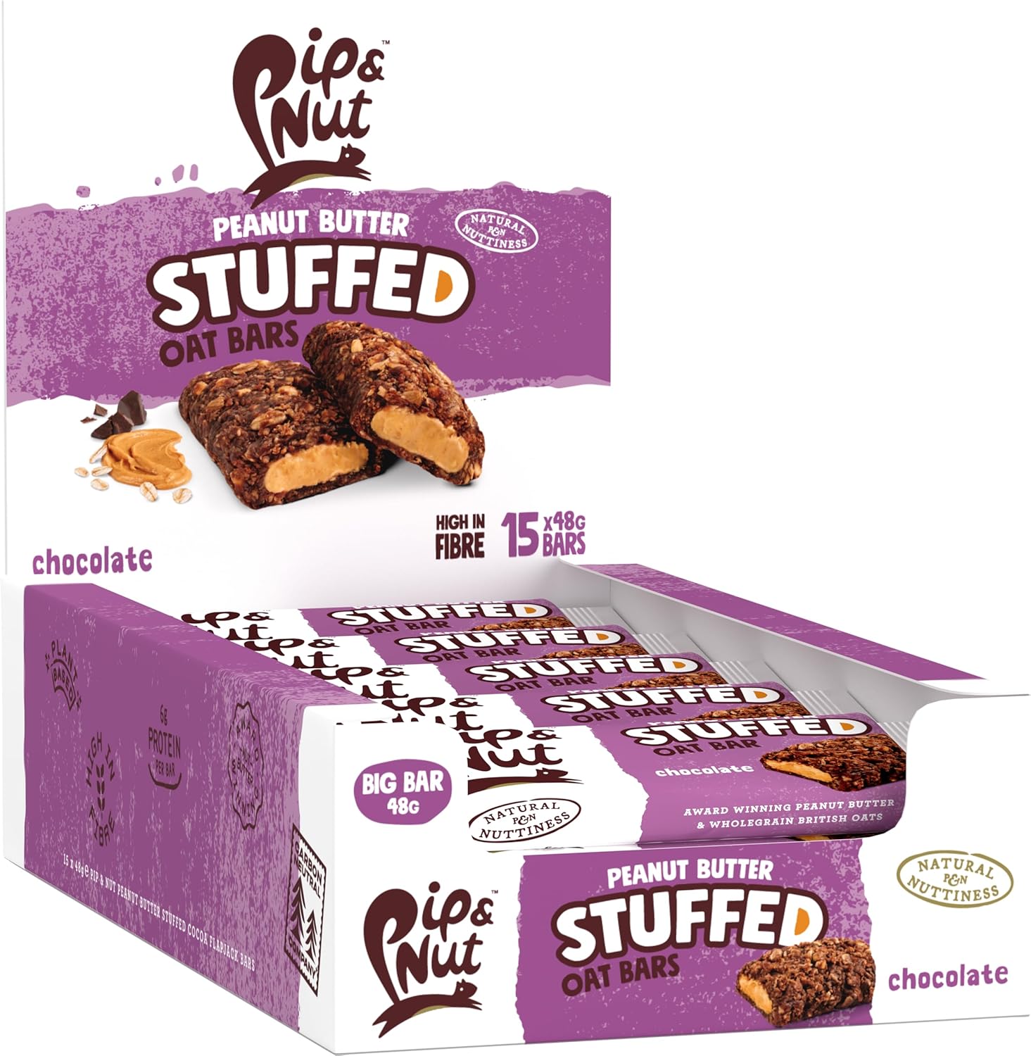 Pip & Nut Peanut Butter Stuffed Oat Bar Chocolate, 15 X 48G