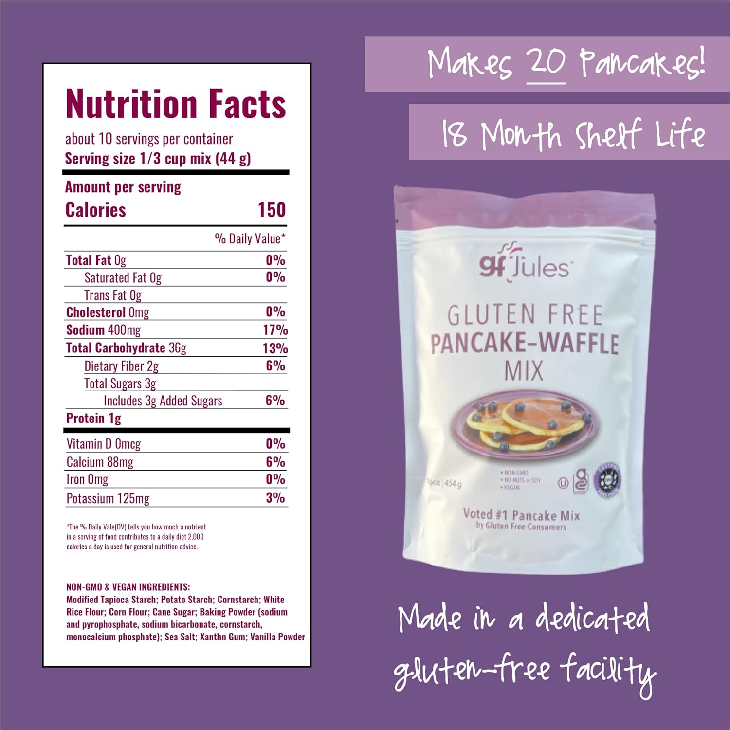 gfJules Certified Gluten Free Pancake & Waffle Mix | No Grit, Non-GMO, Vegan, Vegetarian, Kosher & Top 9 Allergen Free | Voted #1 by Gluten Free & Celiac Consumers | 16 Ounces : Grocery & Gourmet Food