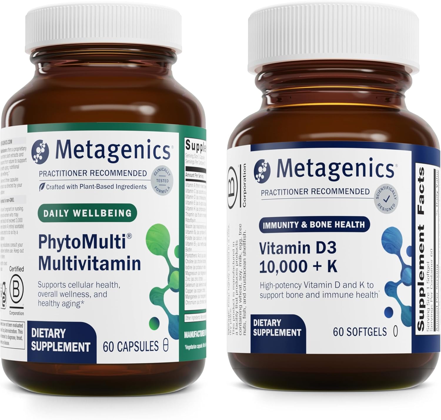 Metagenics Bundle - Phytomulti & D3 10,000 + K - 60 Capsules Of Phytomulti For Men & Women - 60 Softgels Of D3 10,000 + K For Immune Support, Bone Health & Heart Health