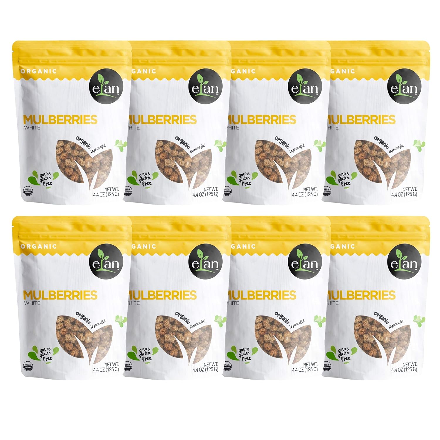 Elan Organic Mulberries, Non-Gmo, Vegan, Gluten-Free , 8 Pack Of 4.4 Oz