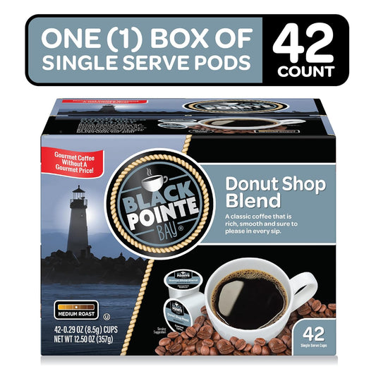 Black Pointe Bay Coffee, Donut Shop Blend, Medium Roast, 42 Count Single Serve Coffee Pods For Keurig K-Cup Brewers