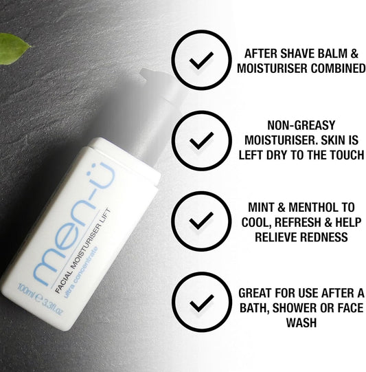 Men-Ü Moisturising Balm (Facial Moisturiser Lift) Refill Kit, Up To 330 Applications, Vegan, Ultra Concentrate, Long Lasting, After Shave Balm, Non-Greasy, Mint And Menthol