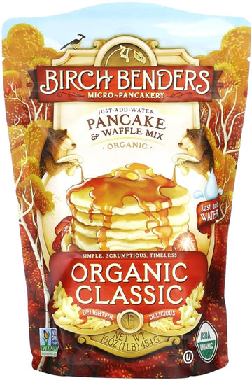 Organic Pancake and Waffle Mix, Classic Recipe by Birch Benders, Whole Grain, Non-GMO, Just Add Water, 16oz (Packaging may vary)