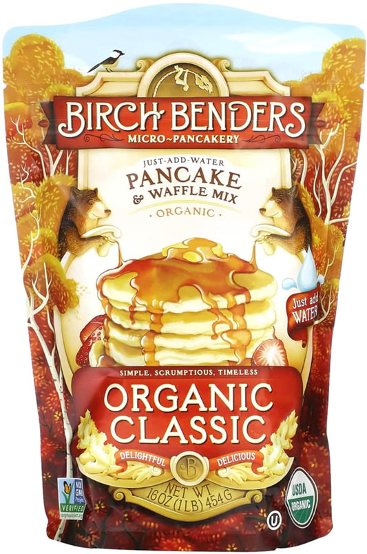 Birch Benders Organic Classic Pancake and Waffle Mix, Non-GMO, Just Add Water, 16 oz (Pack of 6)