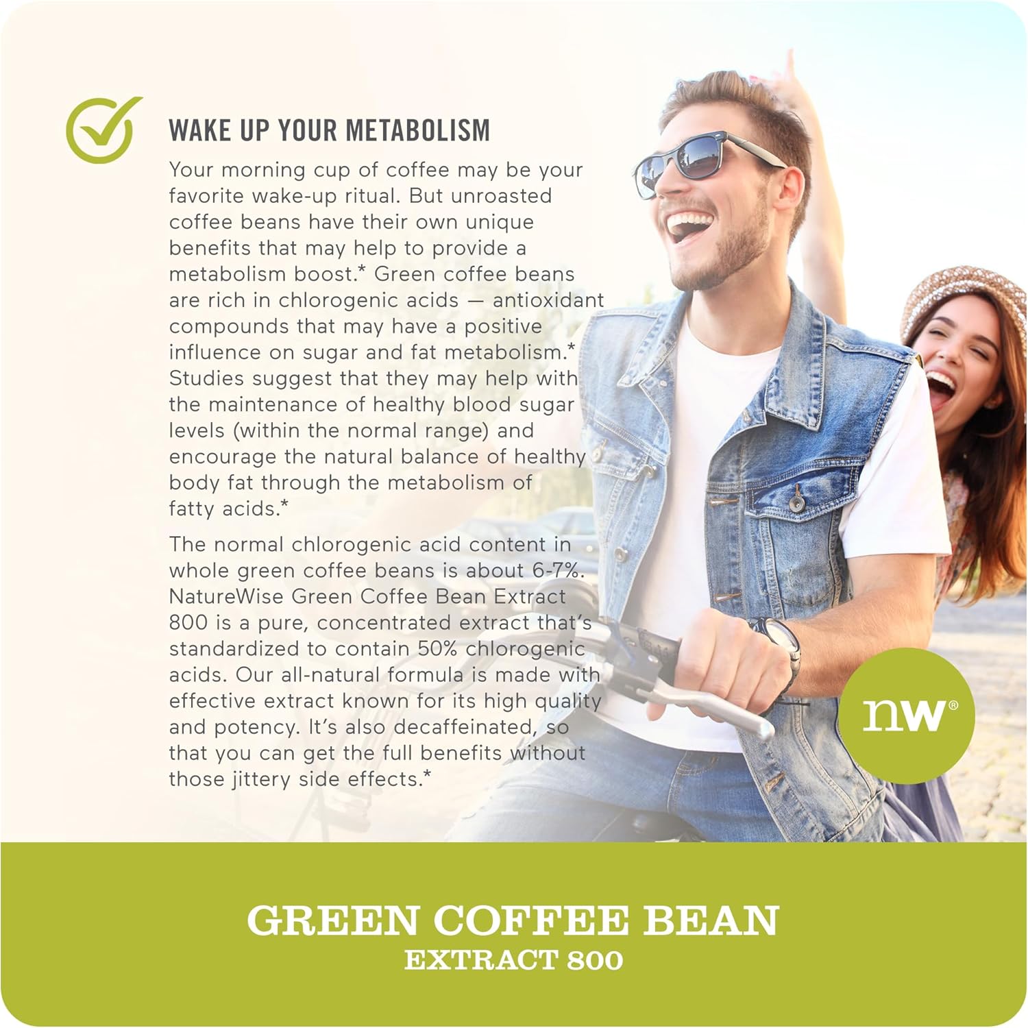 Naturewise Green Coffee Bean Extract - Pure Green Coffee Bean Capsules 800Mg With 50% Chlorogenic Acid Support For Weight Goals, Energy, And Antioxidant - Vegan, Non-Gmo - 60 Capsules[1-Month Supply]