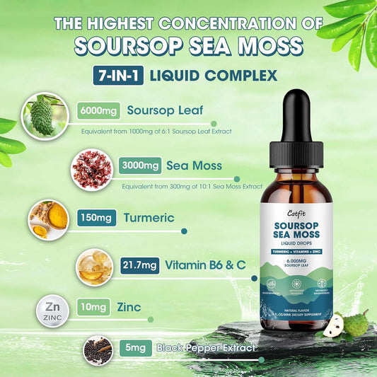 (2 Pack) Soursop Graviola Liquid Drops - Soursop Bitters Liquid With Sea Moss & Turmeric, Soursop Leaves Extract For Cell Support, Liver Health, Relaxation, Immune Boost & Antioxidant Support