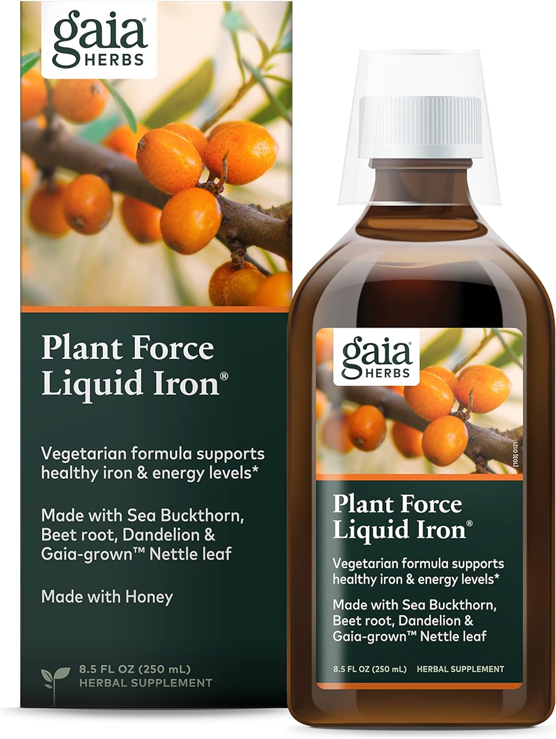 Gaia Herbs Plant Force Liquid Iron - Vegetarian Iron Supplement to Help Maintain Healthy Iron & Energy Levels - with Star Anise, Sea Buckthorn, Beet Root, Dandelion & Nettle - 8.5 Fl Oz (25 Servings)