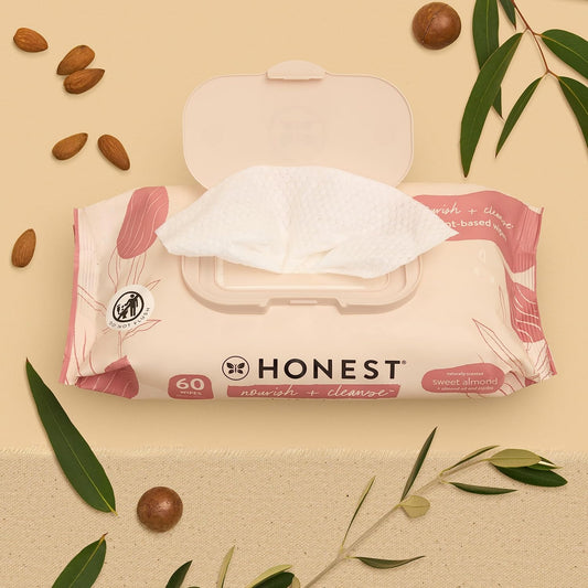 The Honest Company Nourish + Cleanse Naturally Scented Wipes | Cleansing Multi-Tasking Wipes | 99% Water, Plant-Based, Hypoallergenic | Sweet Almond, 60 Count