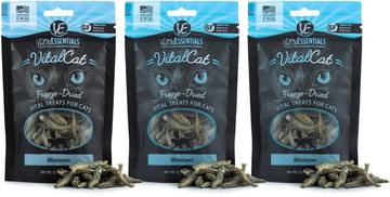 Vital Essentials Minnows Freeze-Dried Cat Treats - All Natural Raw Treat - Made & Sourced in USA - Grain Free - 0.5 oz Resealable Pouch - 3 Pack