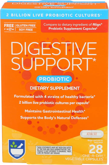 Rite Aid Probiotic Dietary Supplement, 28 Capsules - for Digestive Support, 2 Billion Active Cultures - Probiotics for Women and Men to Promote Gut Health and Food Metabolism