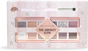 Revolution Beauty The Rebel Icon Eyeshadow Palette Gift Set, Includes Smokey Icon Eyeshadow Palette & Eye Blending Brush, Vegan & Cruelty-Free