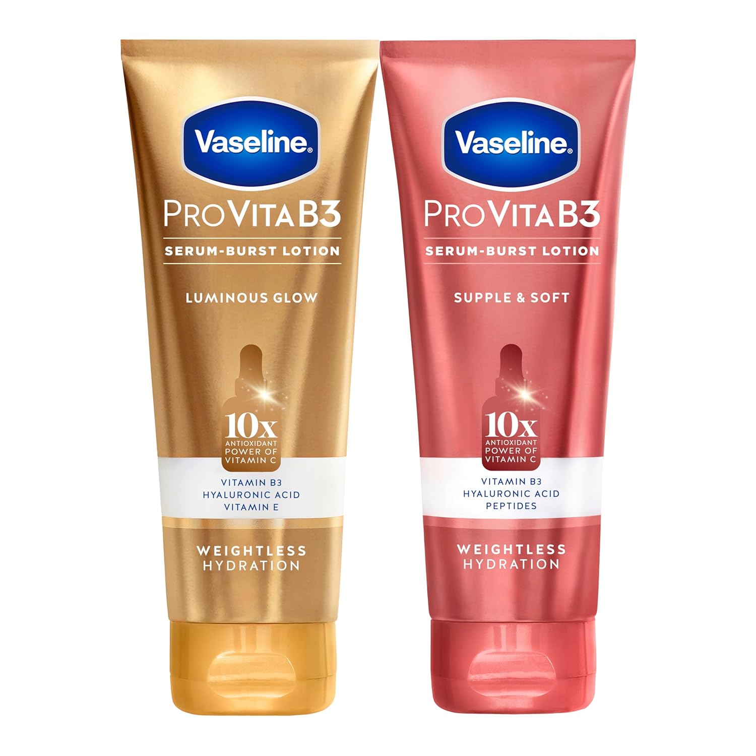 Vaseline Pro Vitab3 Skin Care Serum Burst For Healthy, Glowing Skin Luminous Glow & Supple & Soft 10X Antioxidant Power Of Vitamin C With Vitamin B3, Hyaluronic Acid 7.5 Fl Oz 2Pk