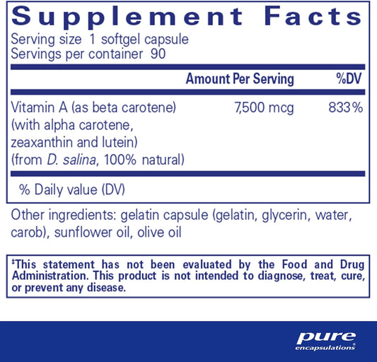 Pure Encapsulations Beta Carotene (With Mixed Carotenoids) | Hypoallergenic Antioxidant And Vitamin A Precursor Supplement | 90 Softgel Capsules