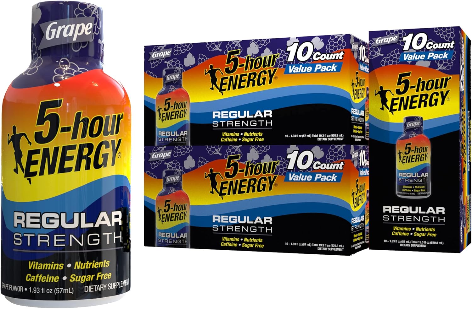 5-Hour Energy Shots Regular Strength | Grape Flavor | 1.93 Oz. 30 Count | Sugar Free, Zero Calories | Amino Acids And Essential B Vitamins | Dietary Supplement | Feel Alert And Energized