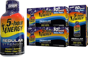 5-Hour Energy Shots Regular Strength | Grape Flavor | 1.93 Oz. 30 Count | Sugar Free, Zero Calories | Amino Acids And Essential B Vitamins | Dietary Supplement | Feel Alert And Energized