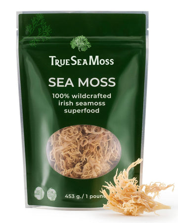 TrueSeaMoss Sea Moss Raw Wild Crafted Seamoss Raw - 100% Irish Sea Moss Raw (Pack of 1) - Dried Sea Moss Advanced Drink - Clean and Sundried - Vegan Sea Moss (1Pound) (16oz)