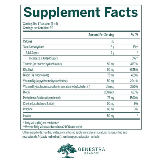 Genestra Brands Liquid B Complex | Broad Spectrum B-Vitamin Complex To Support Energy Metabolism, Red Blood Cell Formation, And Neurological Health | 15.2 Fl. Oz. | Natural Tangerine-Cherry Flavor