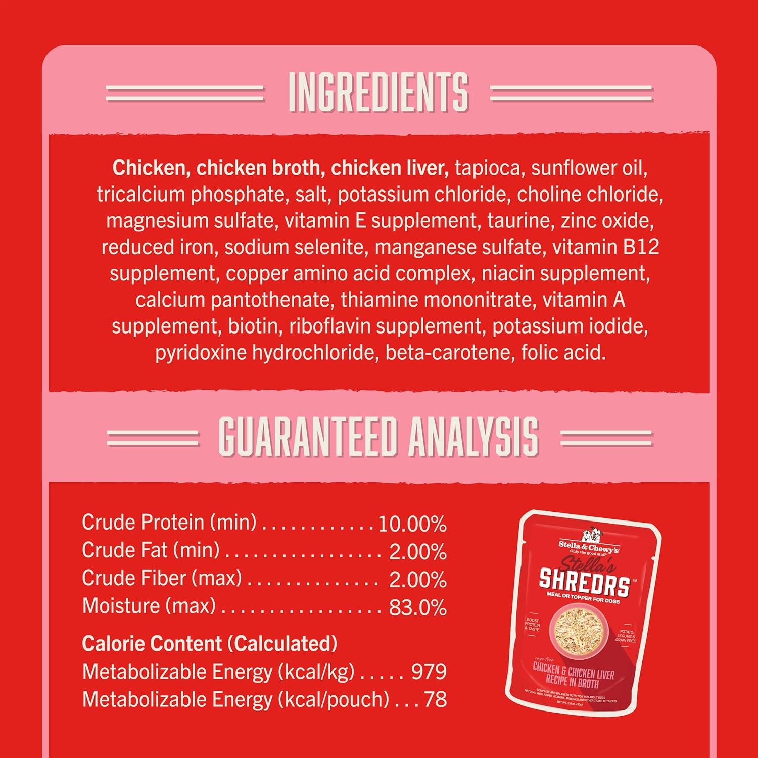 Stella & Chewy's Stella’s Shredrs Cage Free Chicken & Chicken Liver Recipe in Broth, 2.8 oz. Pouches (Pack of 24) : Pet Supplies